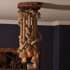 Rustic Root Wood Slice Chandelier with 7 Braided Flexible Jute Rope Pendants Homeartparis production
