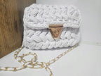 Chalk White Crochet Crossbody Bag - Handmade Popcorn Stitch Purse by Seval Özsoy - Soft T-Shirt Yarn Mini Bag - Unique Designer Gift