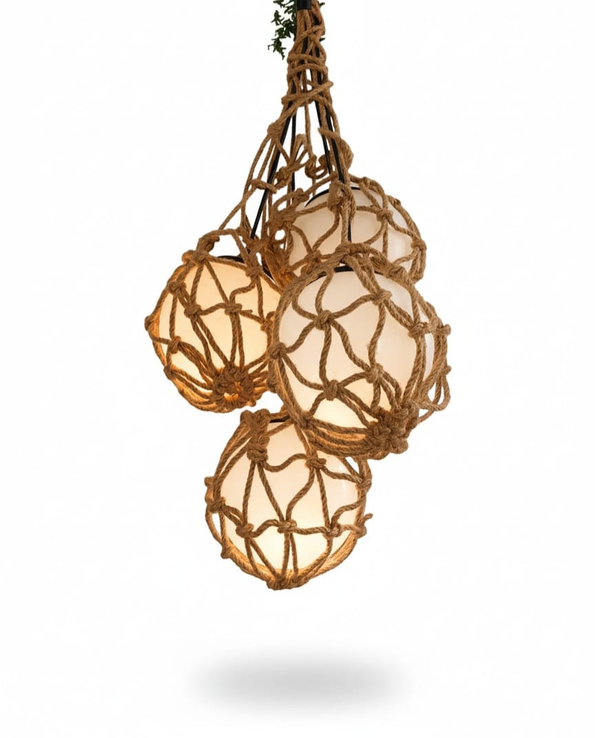 Nautical Rope Pendant Light, Glass Globe Fixture, Coastal -  Beach House Decor, Woven Boho Bar & Kitchen Light