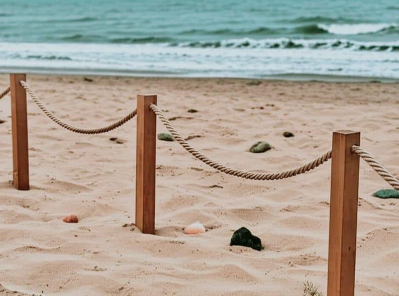 Wood Rope Fence Kit 4 Wood Posts Coastal Garden Border Jute Option Homeartparis production