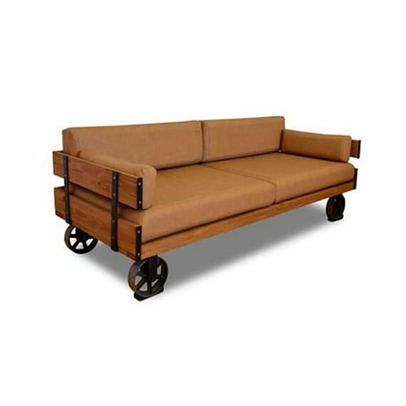 Rustic Industrial Solid Spruce Wood Sofa with Wheels Homeartparis production