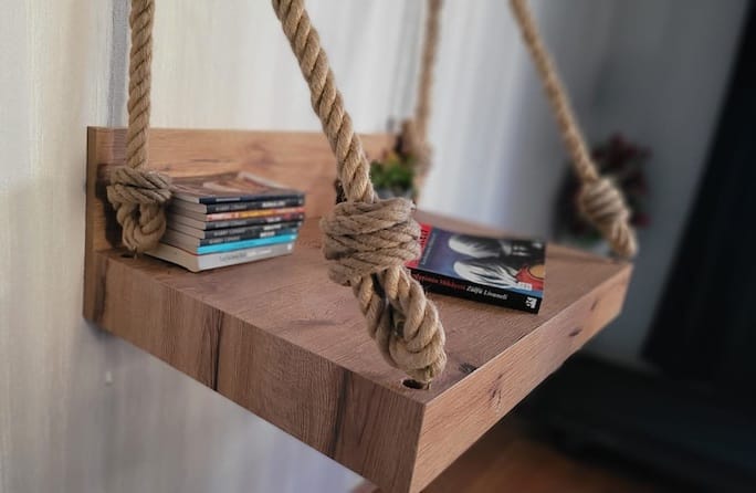 Homeartparis Handcrafted Rustic Wall-Mounted Rope Swing Table with Sconce Set