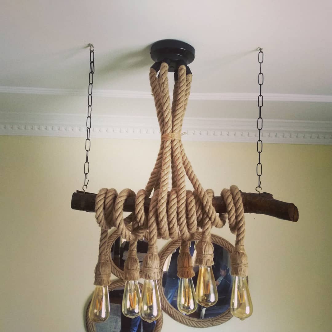 Medieval Style 6-Light Natural Wood Branch and Rope Rustic Chandelier Homeartparis production