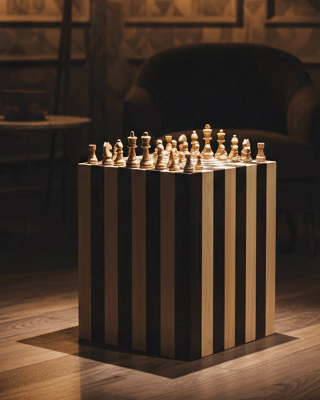 exquisite handcrafted chess table, a premium Homeartparis production. Designed with a perfect blend of functionality and artisan aesthetics, this solid wood table serves as both a professional