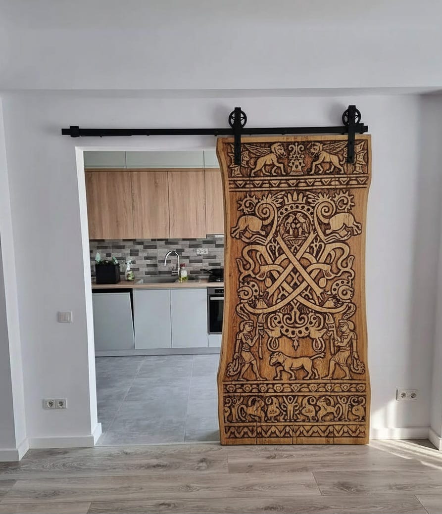 Solid Wood Sliding Barn Door - Custom Artisanal Interior Door with Hardware - Homeartparis production