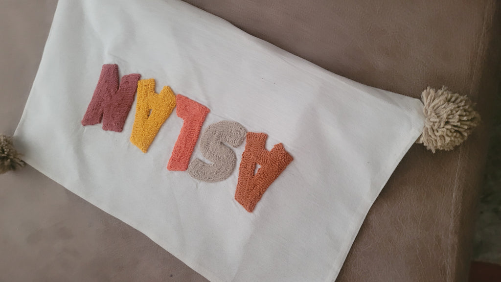 Personelized baby pillow Text  Pillow, Punch Needle Personalized Cushion Cover, Rectangular Name Pillow, Linen Decor Gift