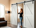 Modern White Double Barn Door Set with Black Metal Sliding Hardware 70x190 cm Homeartparis production.