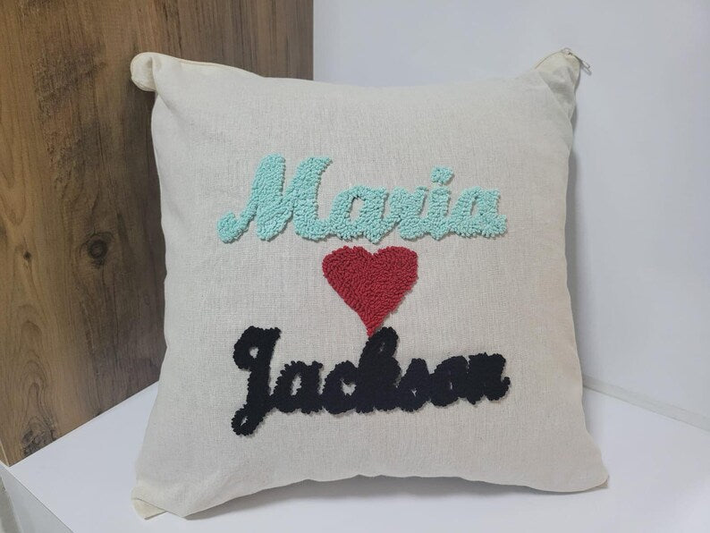 homeartparis Textured Punch Needle Pillow, Custom Couple Gift, Personalized Wedding Anniversary Cushion Cover by SevalDesing