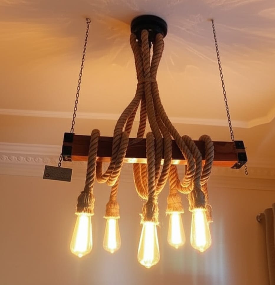 homeartparis vintage Wood Chandelier, Kitchen Island Lighting, Rustic Dining Table Lamp, 8-Rope Pendant Light Fixture