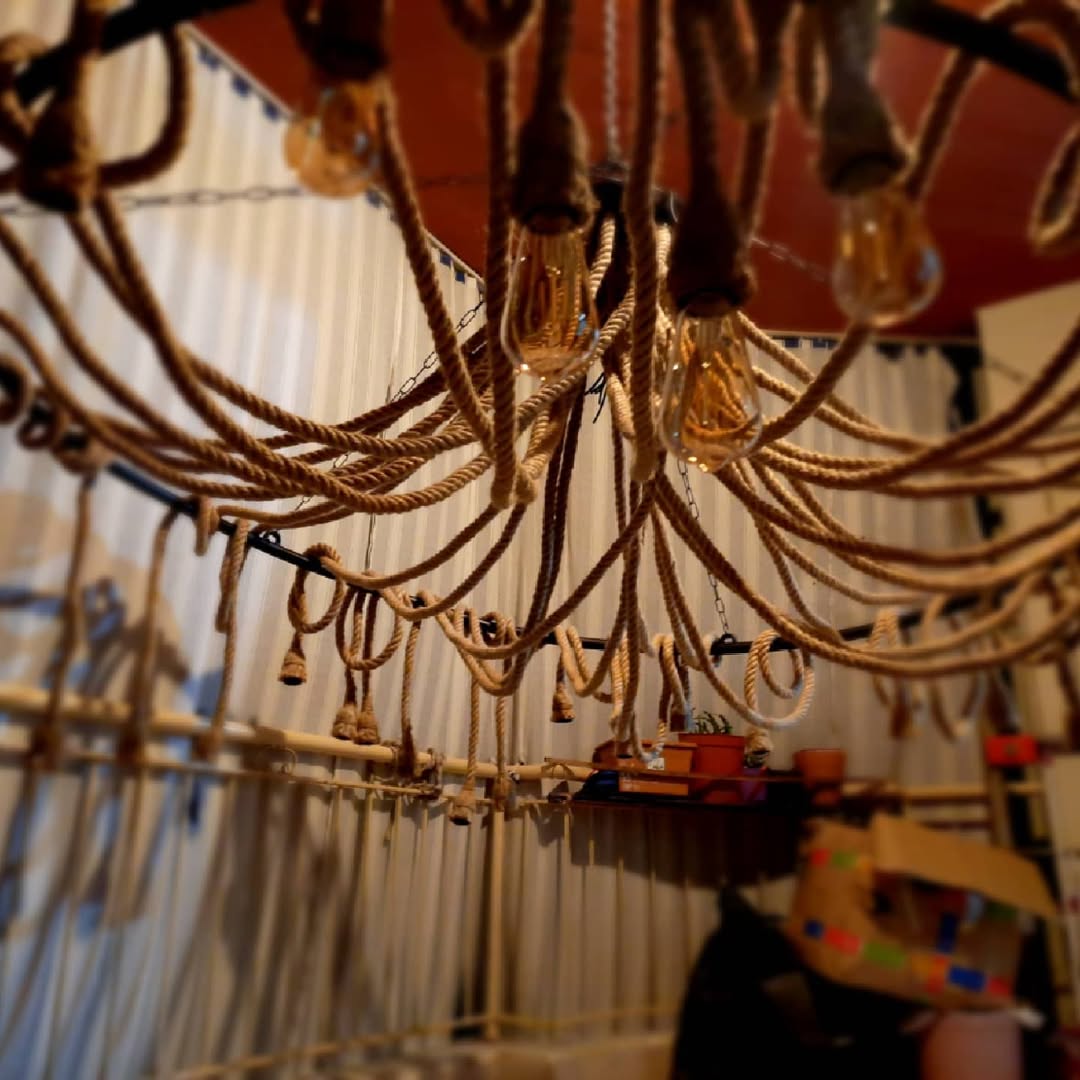 Grand 35-Arm Jute Rope Chandelier - Large Industrial Round Pendant Light - Homeartparis production