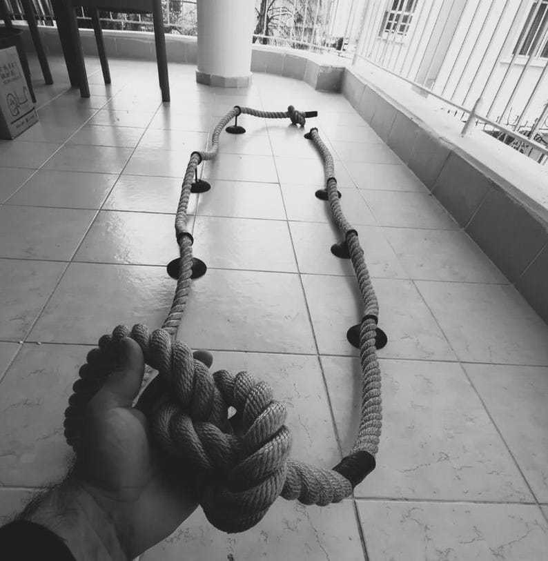 The Natural Jute Rope Handrail Kit (5m Rope + 5 Brackets), Rustic Stair Railing, Wall Mount Banister Coastal Farmhouse