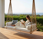 Modern Wooden Swing bed| Minimalist Porch Swing sofa | Handmade Hanging Sofa | Boho Garden Daybed | Cushioned Wood Swing sofabed