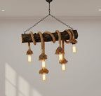 6-Light Natural Oak Branch and Rope Rustic Chandelier - Organic Homeartparis Design