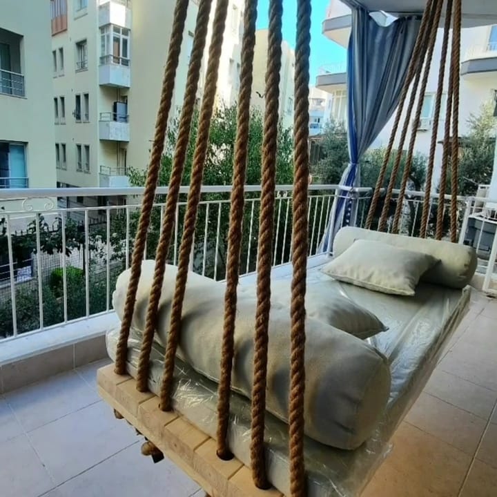 Handcrafted Massive Wood Hammock-Style Hanging Swing - 140 cm - Homeartparis production