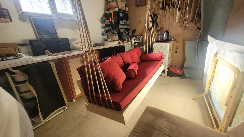 Red Wood Hanging Sofa Minimalist Indoor Couch Homeartparis production, swing bed