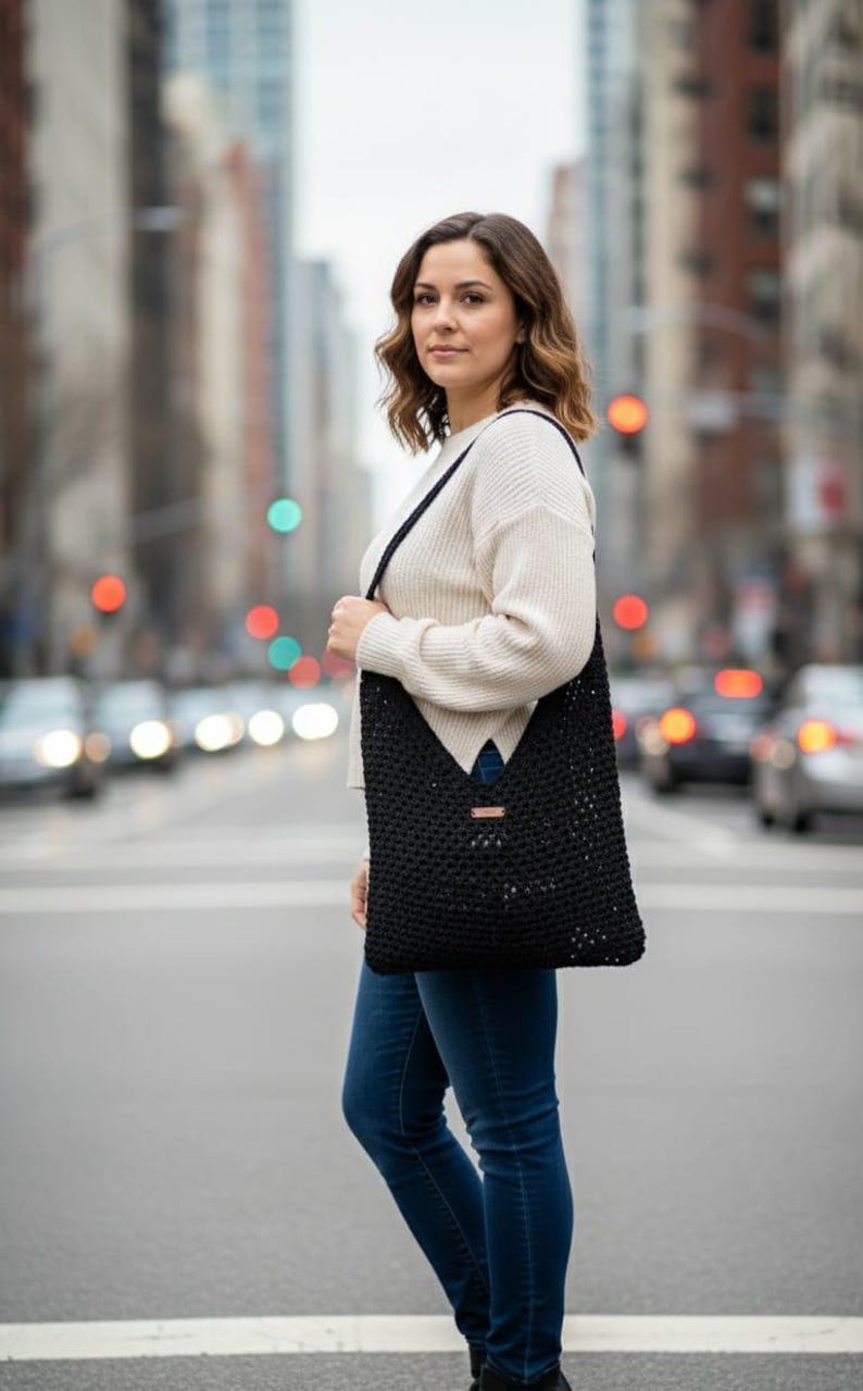 Home art paris Elegant Black Crochet Evening Bag - Designer Hand-Knitted Shoulder Bag by Seval Özsoy - Unique Formal Crossbody Purse with Vegan Leaher Strap