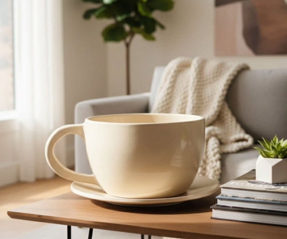 GIANT Ceramic Coffee Cup Planter | Oversized Cafe Decor Mug | Unique Statement Kitchen & Restaurant Decor