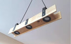 Rustic Wood LED Chandelier, Linear Light for Kitchen Island, 3-Spotlight Fixture, Minimalist Office Ceiling Lamp