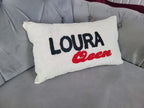 homeartparis Custom Text Lumbar Pillow, Punch Needle Personalized Cushion Cover, Rectangular Name Pillow, Linen Decor Gift