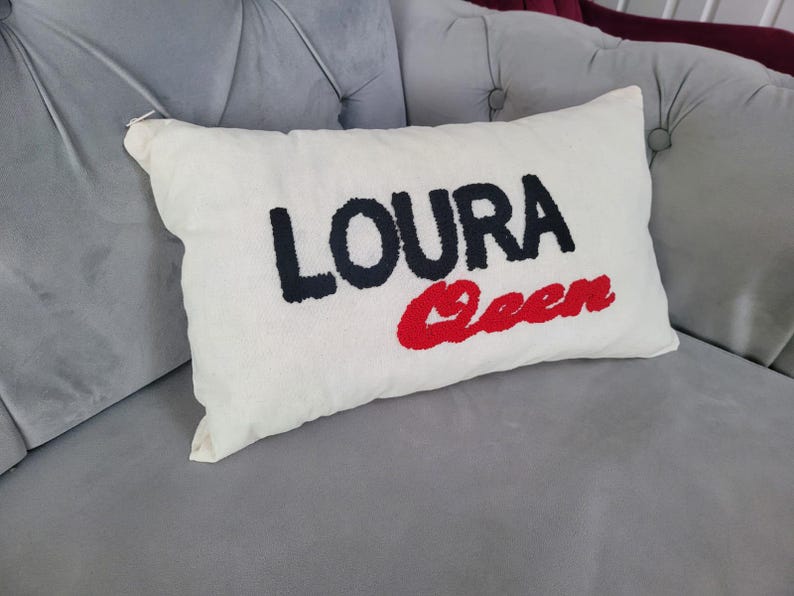 homeartparis Custom Text Lumbar Pillow, Punch Needle Personalized Cushion Cover, Rectangular Name Pillow, Linen Decor Gift
