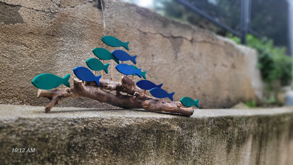 Large Driftwood Fish School Wall Art, Handmade Coastal Wood Branch Decor Homeartparis production