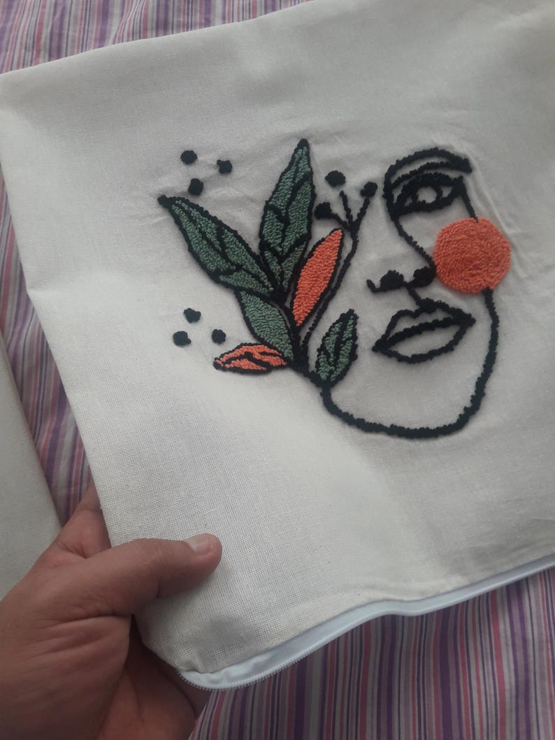 Homeartparis Punch Needle Abstract Mask Pillow Cover | Handmade Bohemian Eclectic Decorative Cushion | Vibrant Colors