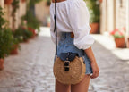 The Homeartparis Round Macaron Straw Bag - Handmade Bohemian Crossbody Purse by Seval Özsoy - Authentic Woven Circle Bag - Unique Artisan Gift