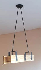 Rustic Wood LED Chandelier, Linear Light for Kitchen Island, 3-Spotlight Fixture, Minimalist Office Ceiling Lamp