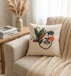 Homeartparis Punch Needle Abstract Mask Pillow Cover | Handmade Bohemian Eclectic Decorative Cushion | Vibrant Colors