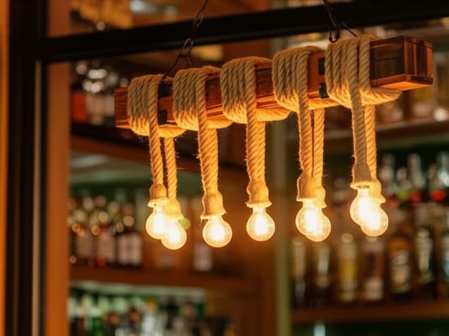 Rustic 100 cm Wood Beam Chandelier with 10 Hanging Rope Sockets Homeartparis production
