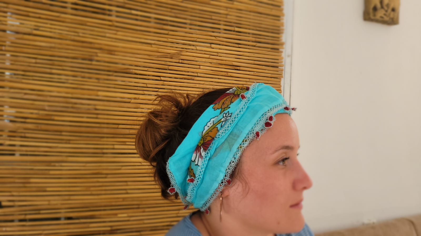 Vintage Natural Root Dyed Handmade Lace Scarf / Multi-Way Bandana - Homeartparis production
