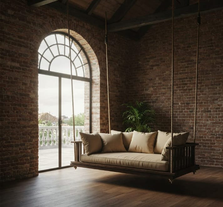 Hanging Sofa & Cabin Style Pine Wood Lounge