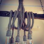 Hand Carved Mythological Snake Wood Chandelier with Jute Rope Vintage Beam Lighting Homeartparis production