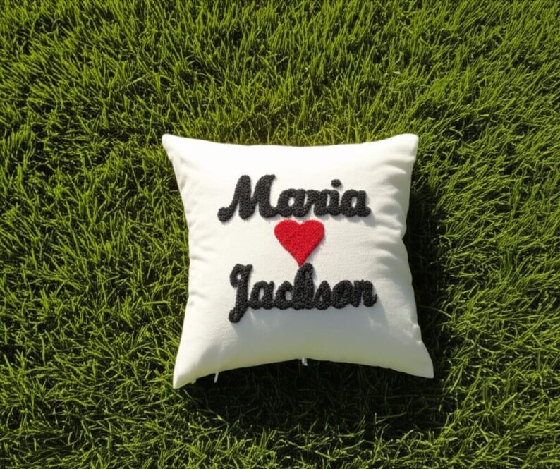 homeartparis Textured Punch Needle Pillow, Custom Couple Gift, Personalized Wedding Anniversary Cushion Cover by SevalDesing