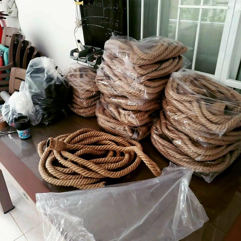 Large rope Chandelier, 60 Light Swag Fixture, Restaurant Ceiling Lamp, 150cm Wood Base + 30 Double Rope Arms, Barn Wedding Lighting