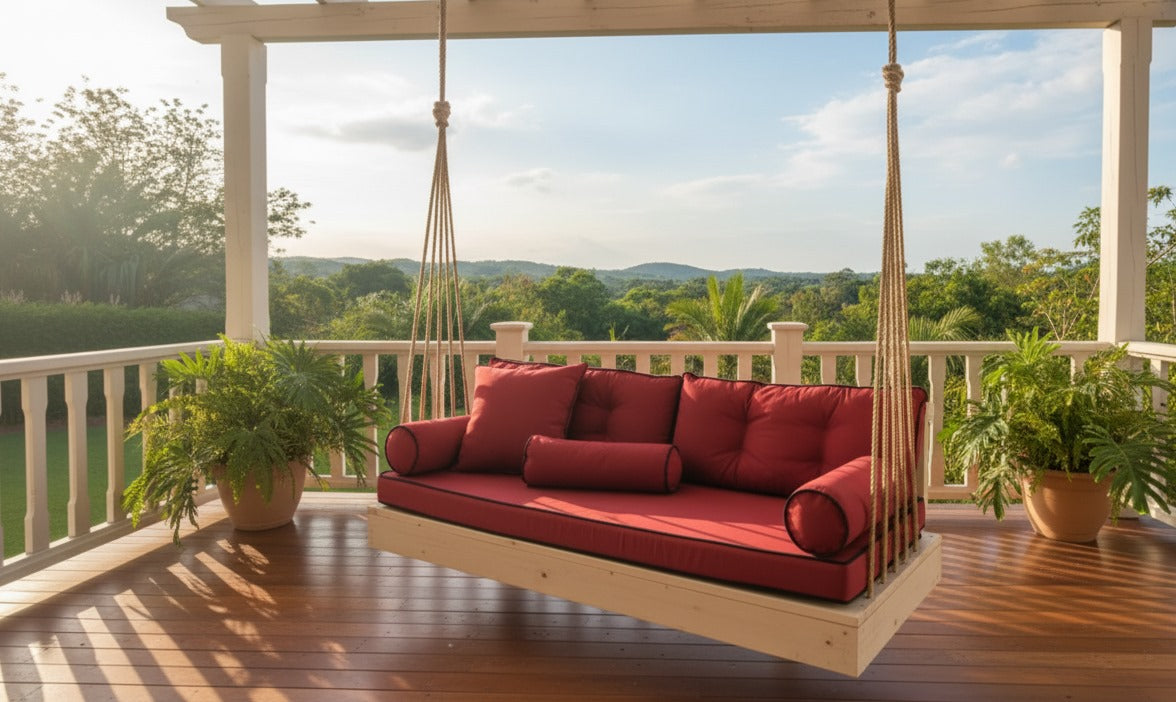 Red Wood Hanging Sofa Minimalist Indoor Couch Homeartparis production, swing bed