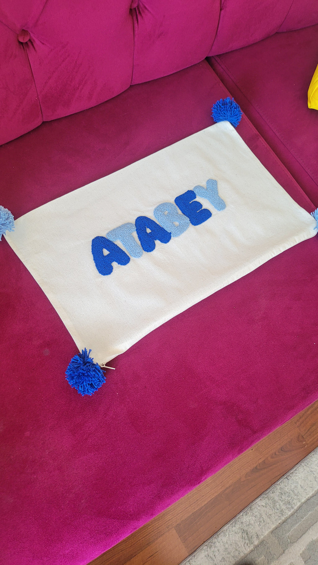 baby pillow Text Lumbar Pillow, Punch Needle Personalized Cushion Cover, Rectangular Name Pillow, Linen Decor Gift