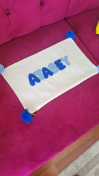 baby pillow Text Lumbar Pillow, Punch Needle Personalized Cushion Cover, Rectangular Name Pillow, Linen Decor Gift
