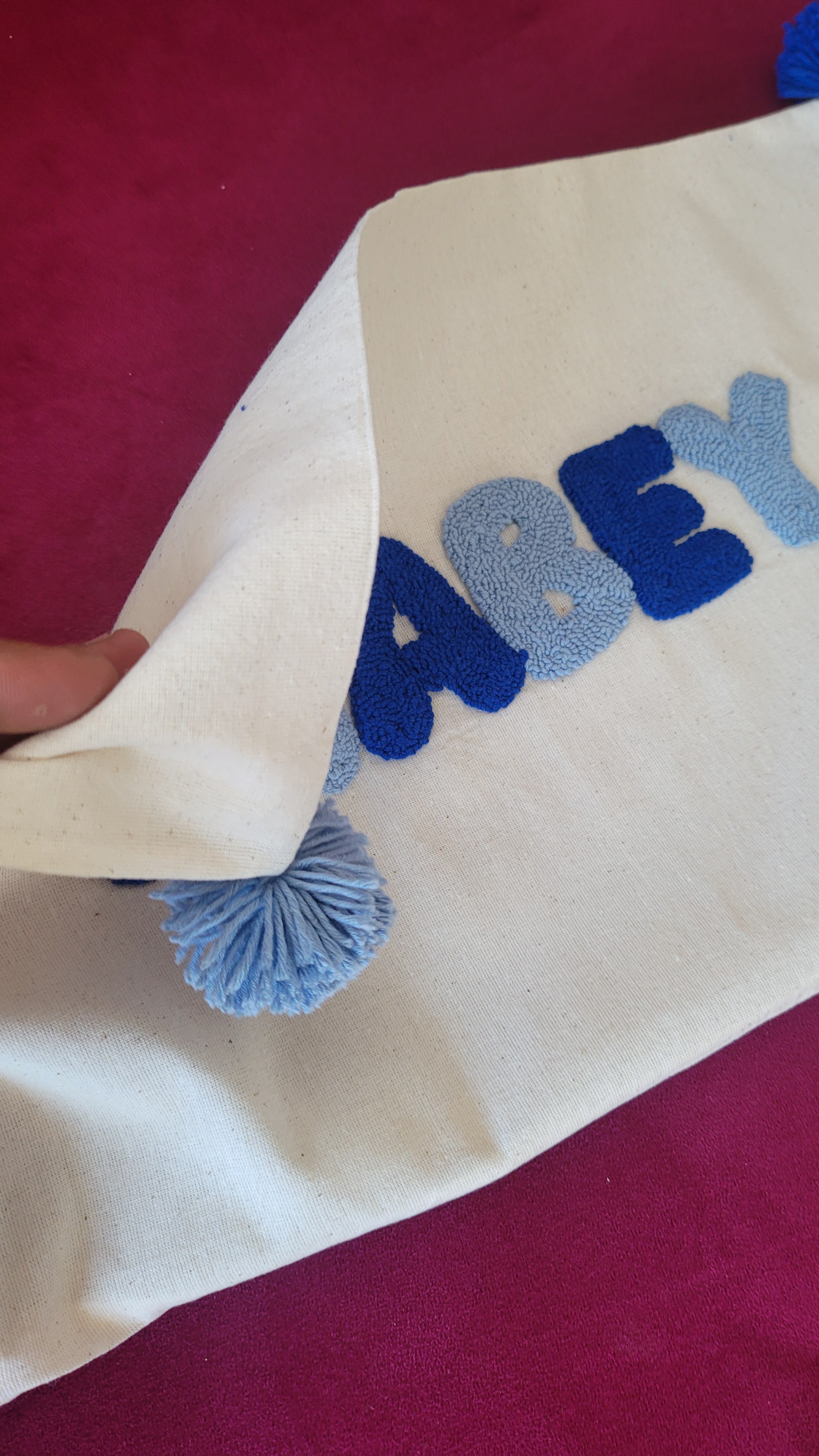 baby pillow Text Lumbar Pillow, Punch Needle Personalized Cushion Cover, Rectangular Name Pillow, Linen Decor Gift