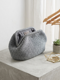 The Homeartparis Sparkly Grey Crochet Clutch - Handmade Silver Glitter Evening Bag by Seval Özsoy - Luxury Party Purse with Metal Frame - Elegant Occasion Gift