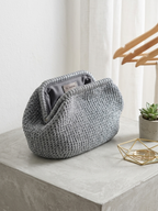 The Homeartparis Sparkly Grey Crochet Clutch - Handmade Silver Glitter Evening Bag by Seval Özsoy - Luxury Party Purse with Metal Frame - Elegant Occasion Gift