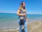 Black Crochet Mini Shoulder Bag - Bohemian Knit Crossbody Purse with Vegan Leather Accents - Unique Artisan Gift for Daily Use