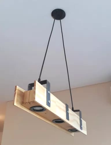 Rustic Wood LED Chandelier, Linear Light for Kitchen Island, 3-Spotlight Fixture, Minimalist Office Ceiling Lamp