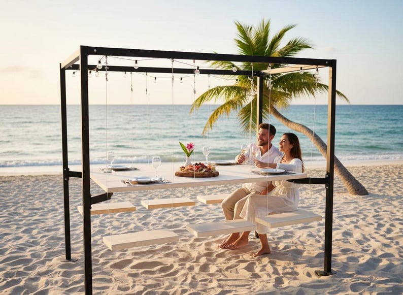 Homeartparis Swing Table porch garden Dining Set - 1.3 Ton Capacity Heavy-Duty Metal Frame Commercial Furniture by home art paris