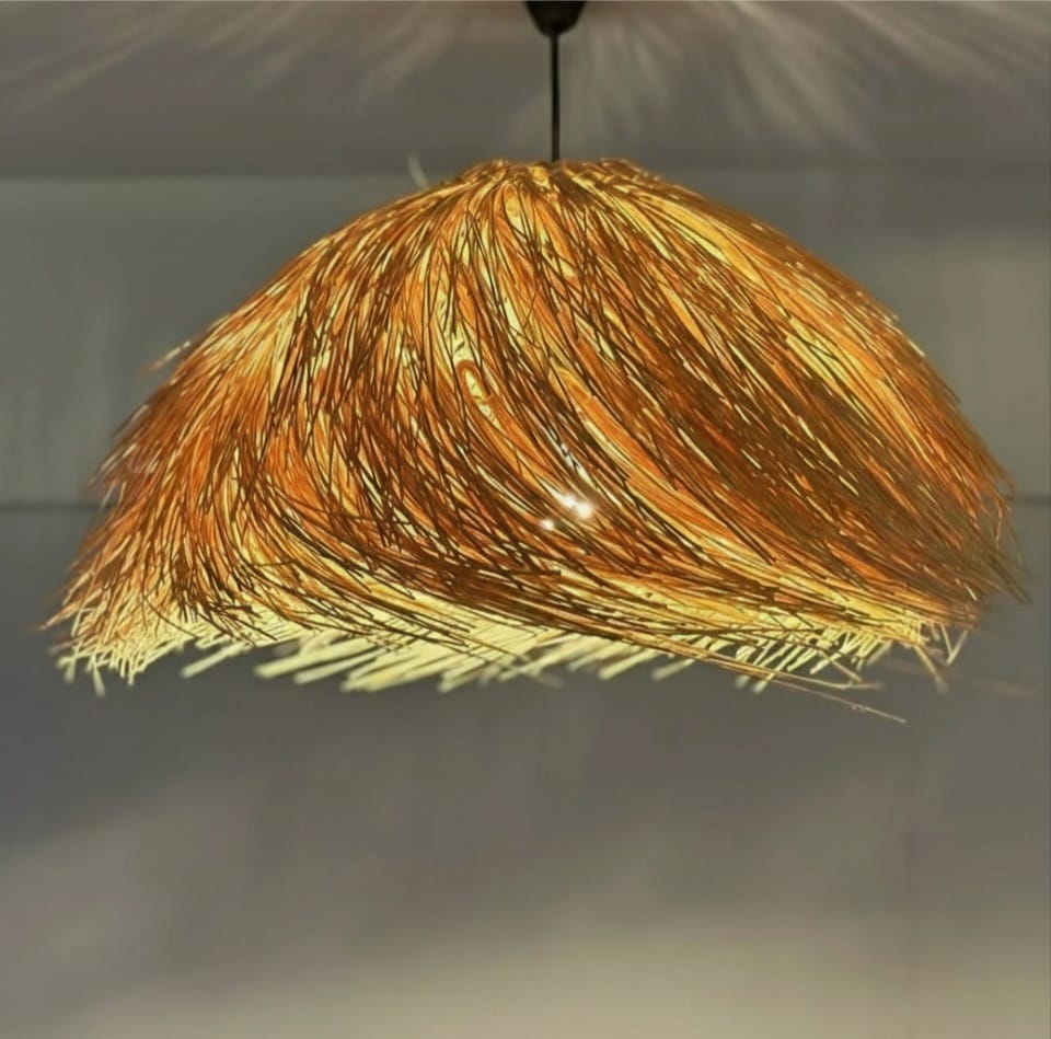Handwoven Raffia Dome Pendant Light - Exotic Hawaiian Style Boho Chandelier for Coastal & Indoor Spaces