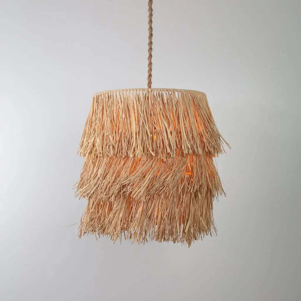 Artisanal Layered Raffia Pendant Light - Bohemian Luxury Chandelier for Exotic Interiors & Verandas