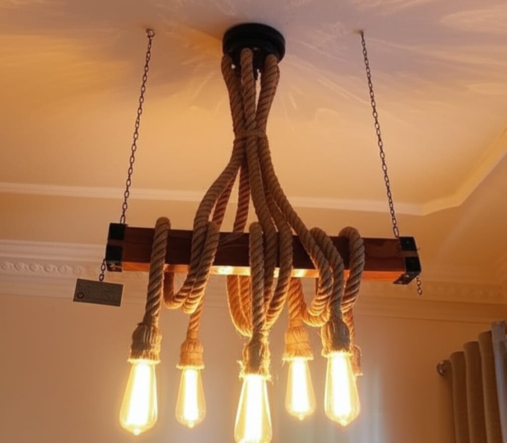 homeartparis vintage Wood Chandelier, Kitchen Island Lighting, Rustic Dining Table Lamp, 8-Rope Pendant Light Fixture