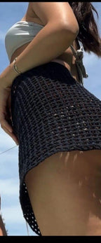 Personelized Boho Crochet Beach Sarong - Handmade Mesh Mini Skirt for Poolside & Summer Festivals - Sexy Hollow Out Swimsuit Cover-Up - Home Art Paris
