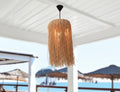 Handwoven Cylindrical Raffia Pendant Light - Exotic Island Style Boho Chandelier for Patios, Bars & Modern Interiors