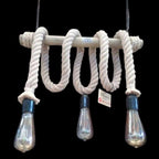 3-Light White Rope and Natural Wood Rustic Chandelier Homeartparis production